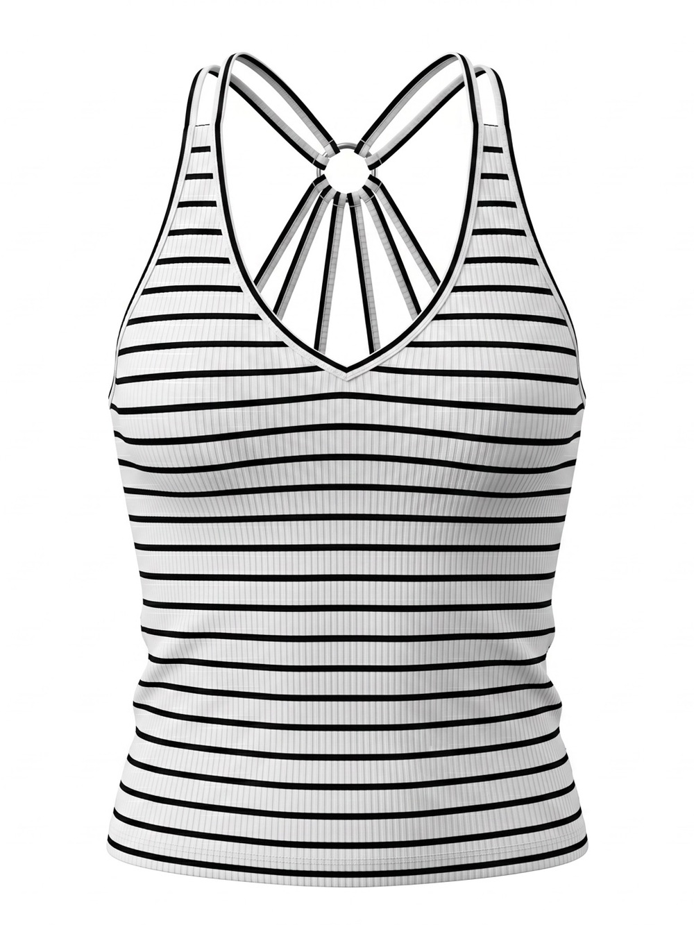 ☀️ American Eagle • Striped White and Black Ribbed Tank Top w/ Strappy Back
